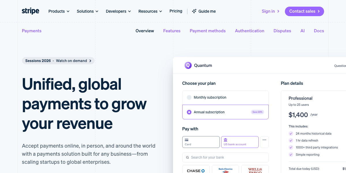 Stripe payments website