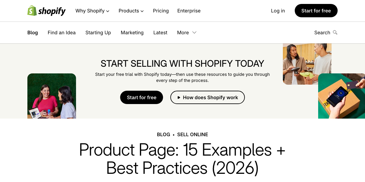 Shopify article showing product page examples